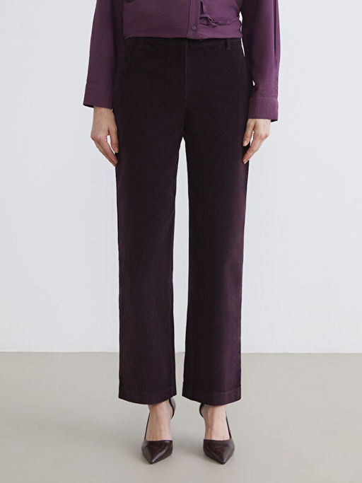 Standart Fit Kadife Kad?n Pantolon