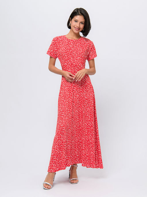 Платье красного цвета с принтом и короткими рукавами - 1001dress фото 3