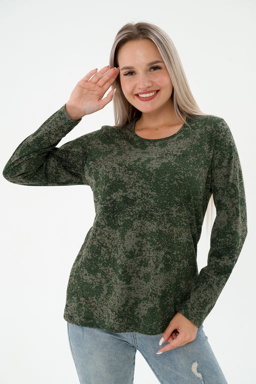 Футболка женская длинный рукав из кулирки цифра зеленый - Амадэль фото 11