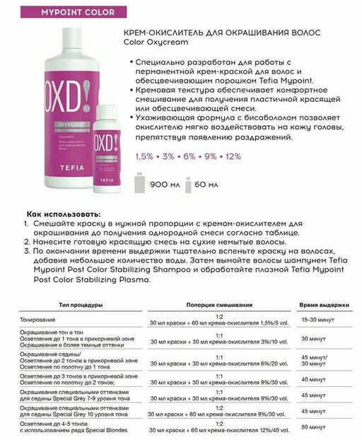 (цена за 2 шт) Крем-окислитель COLOR OXYCREAM 6%/20 vol, 60 мл MYPOINT (для крем-краски)