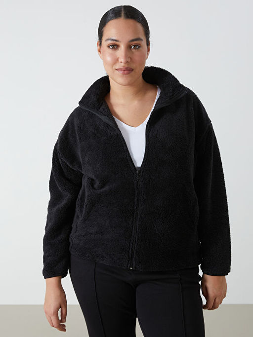 Dik Yaka Pel?? Kad?n Fermuarl? Sweatshirt