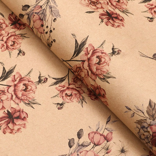 Цена за 2 шт. Бумага упаковочная, крафт «Пионы», 70×100 см, 1 лист