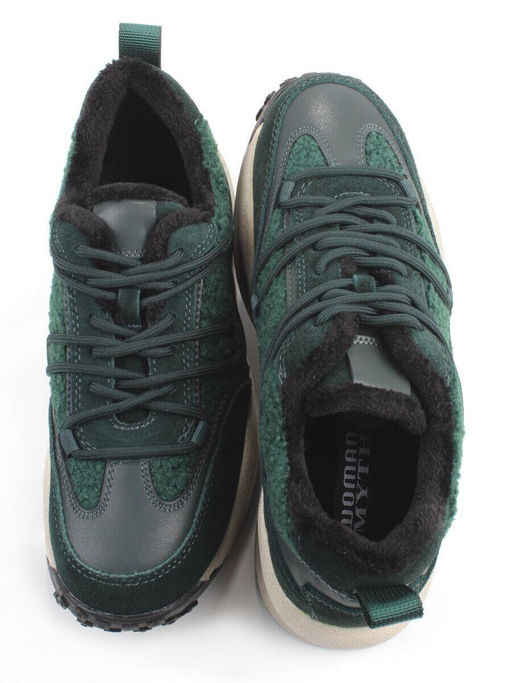 04-XKL23-140R GREEN Кроссовки утепленные женские (натуральная кожа, натуральная замша, байка)