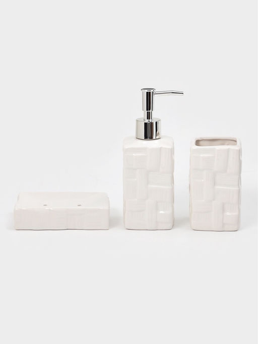 Набор для ванной «Плетение», 3 предмета, дозатор, стакан, мыльница, белый