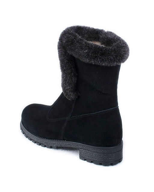 Полусапожки женские на литой подошве, черные, замша, молния.