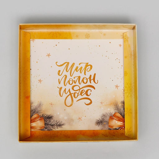 Цена за 3 шт. Коробка новогодняя с PVC крышкой, «Мир полон Чудес», 16×16×3 см