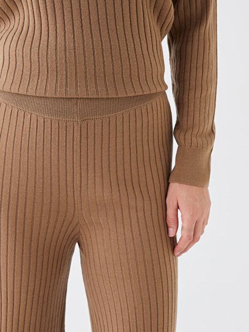 Beli Lastikli D?z Geni? Pa?a Kad?n Triko Pantolon