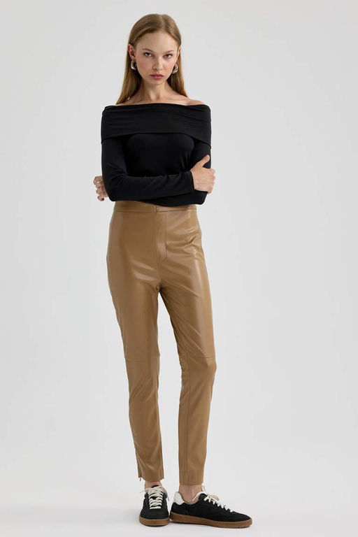 Приталенная футболка с открытыми плечами и длинными рукавами - Defacto фото 5