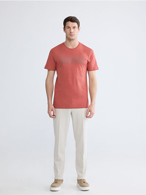 Bisiklet Yaka Bask?l? Penye Erkek Ti??rt