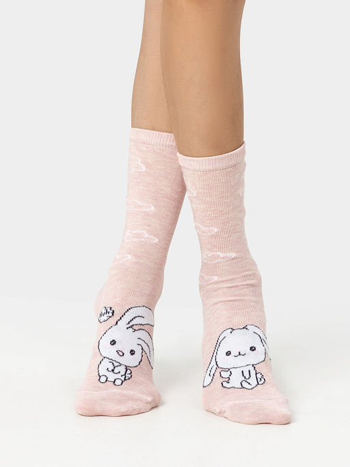 Цена за 5 пар! Носки детские мятные с зайчиками