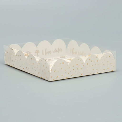 Цена за 5 шт. Коробка для кондитерских изделий с PVC крышкой «I love winter», 13 х 13 х 3 см