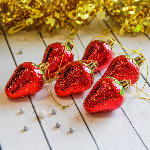 Ёлочное украшение 6 шт. «Клубника», 5×3.5 см, красный