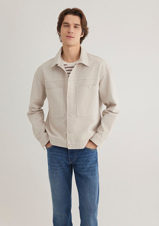 Cepli Ekru Denim Gomlek