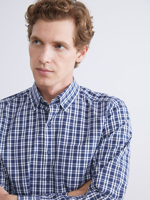 Regular Fit Uzun Kollu Ekose Poplin Erkek G?mlek
