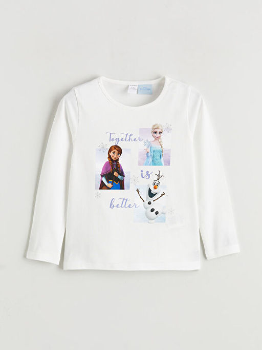 Bisiklet Yaka Frozen Bask?l? K?z ?ocuk Ti??rt