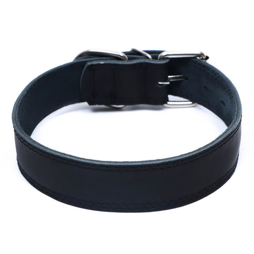 Ошейник кожаный двухслойный на замше, 3,5 см, ОШ 41-51 см, черный - Пижон фото 2