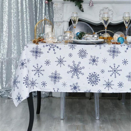 Скатерть новогодняя «Доляна» Синие снежинки 250×146 +/- 3 см, 100% хлопок, 164 г/м²