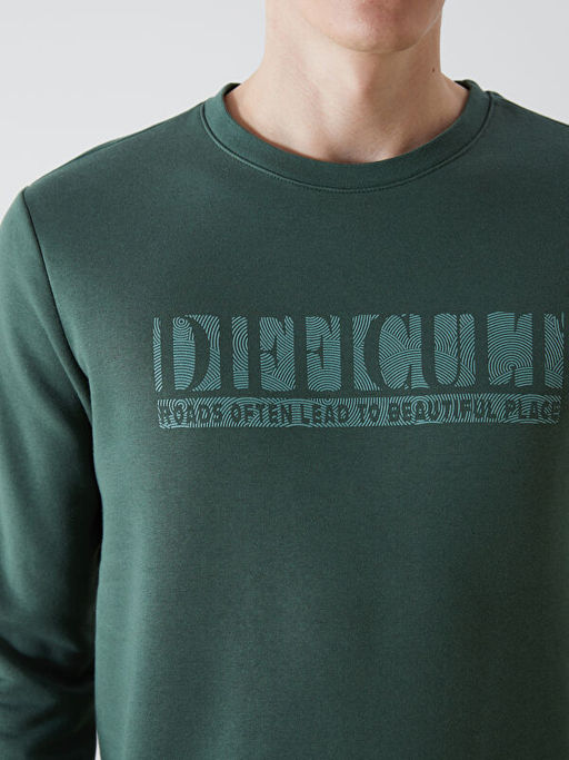 Bisiklet Yaka Bask?l? Erkek Kal?n Sweatshirt