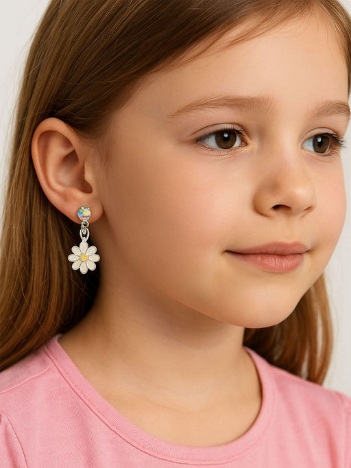 Серьги-клипсы детские «Выбражулька» ромашки с кругом кристалл, жёлто-белые