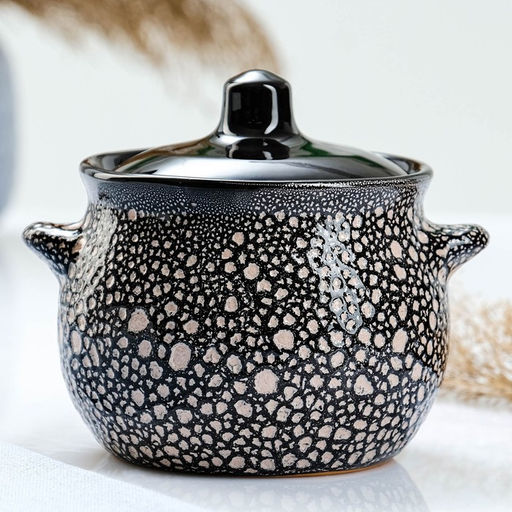 Горшочек для запекания Борисовская керамика «Мрамор», 650 мл, 12.5×12.5 см, чёрный