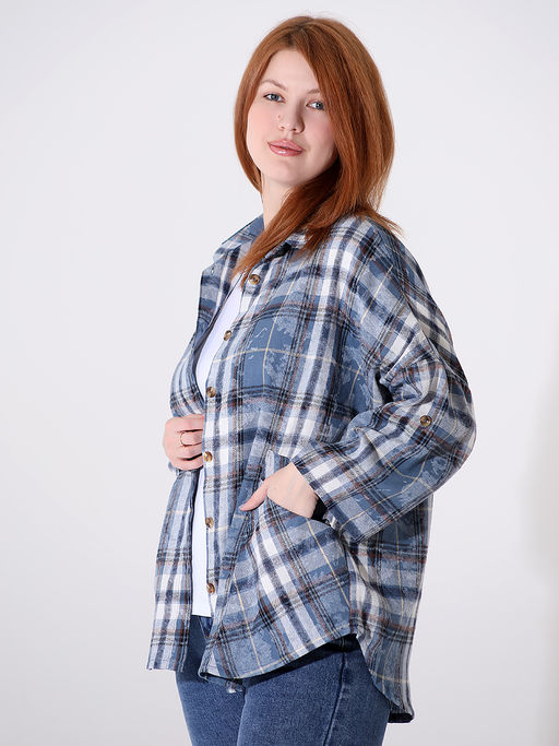 Синяя рубашка в клетку - Almond фото 2