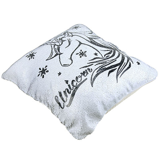 Наволочка декоративная 39х39см "Единорог2" рисунок/серебро, 1 сторона - пайетки-антистресс, 1 сторона - плюш, на молнии (Китай)