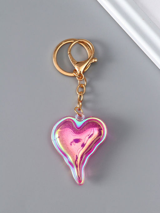 Цена за 12 шт. Брелок для ключей на кольце с карабином Розовое сердце, мыльный пузырь. Голография, пластик, 5.2?4.2?1.2 см