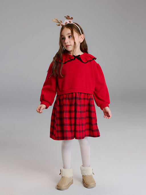 Ekose Desenli K?z ?ocuk Elbise