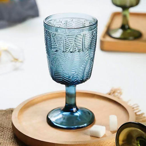 Листья Бокал стеклянный 350мл, д8см, h16,8см, рельефное, цветное стекло, цвет - синий (Китай) - Домашняя мода фото 2