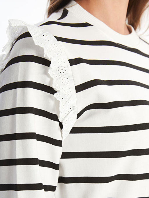 Bisiklet Yaka ?izgili Kad?n Sweatshirt Tunik