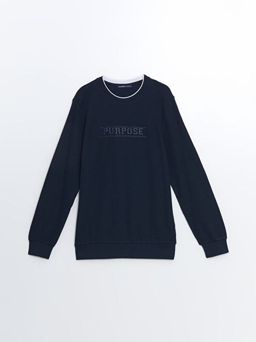 Bisiklet Yaka Uzun Kollu Bask?l? Erkek Sweatshirt