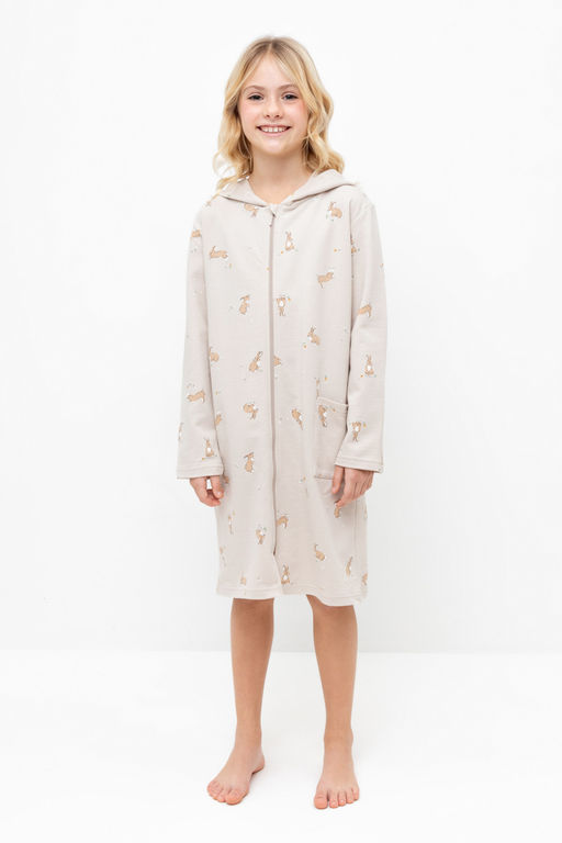 К 5764-1/бежевый,кролики и цветы халат дет