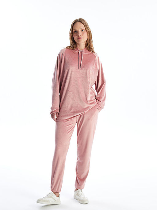 D?z Oversize Kadife Kad?n Hoodie