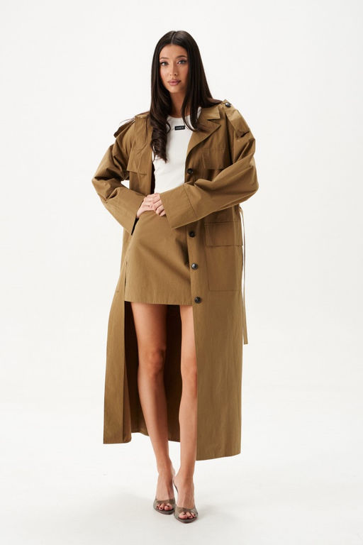 Юбка Annete А1438 мини хлопок хаки  фото 2