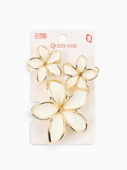 Краб для волос "Саманта" (набор 3 шт) 8 и 4,5 см, бело-золотой