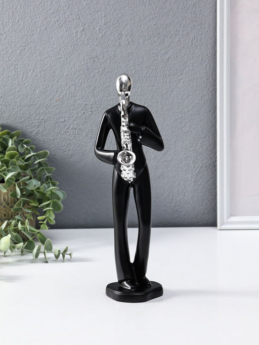 Сувенир полистоун "Саксофонист" чёрный с серебром 7х8,5х27,5 см