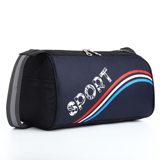 Сумка спортивная на молнии, боковой карман/сетка, регулируемый ремень, маленький размер, чёрная/синяя