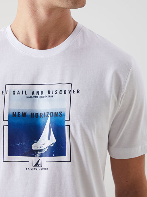 Bisiklet Yaka K?sa Kollu Bask?l? Penye Erkek Ti??rt