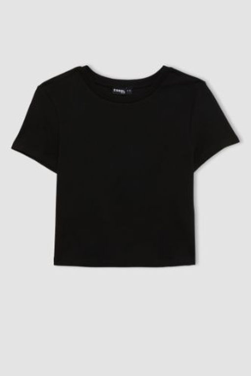Coool Fitted Bisiklet Yaka Ribana Basic Duz K?sa Kollu Tisort