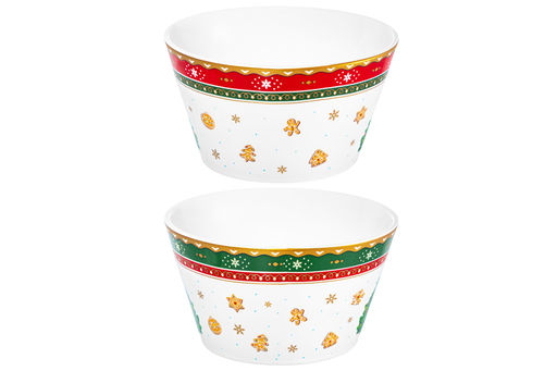 Набор 2 салатников 600 мл 13*13*7,5 см Новогодняя елка зеленый + красный узор NEW BONE CHINA - Elan gallery фото 7