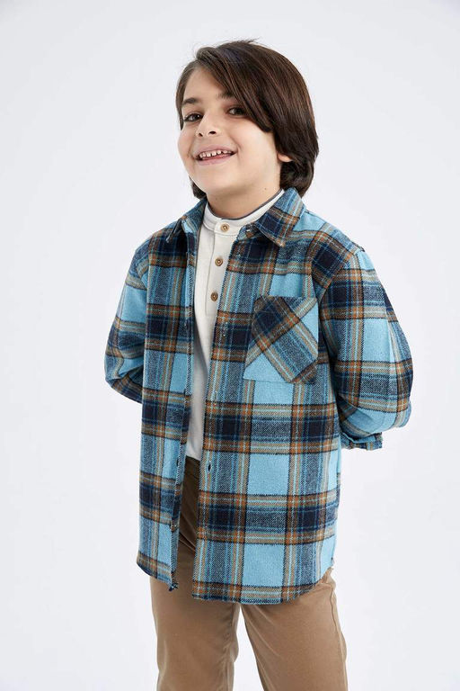 Фланелевая рубашка с длинным рукавом для мальчика - Defacto фото 3