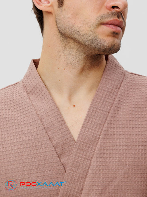 Мужской укороченный вафельный халат с планкой коричневый В-05 (21)