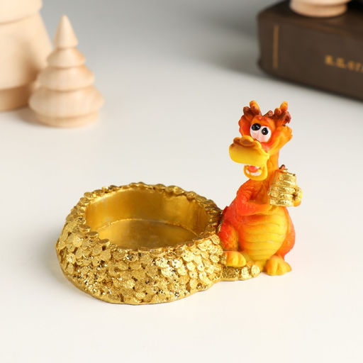 Фигурка-подсвечник на 1 свечу «Дракон с золотыми монетами». полистоун, 8.8×5.2×6.3 см, МИКС