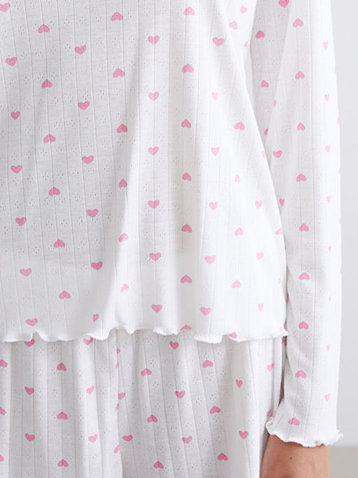 Bisiklet Yaka Bask?l? Kad?n ?ortlu Pijama Tak?m?