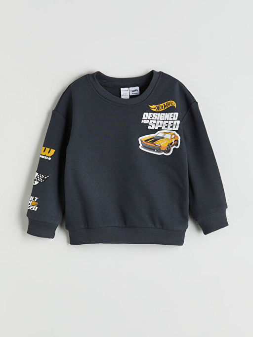 Bisiklet Yaka Hot Wheels Bask?l? Erkek ?ocuk Sweatshirt