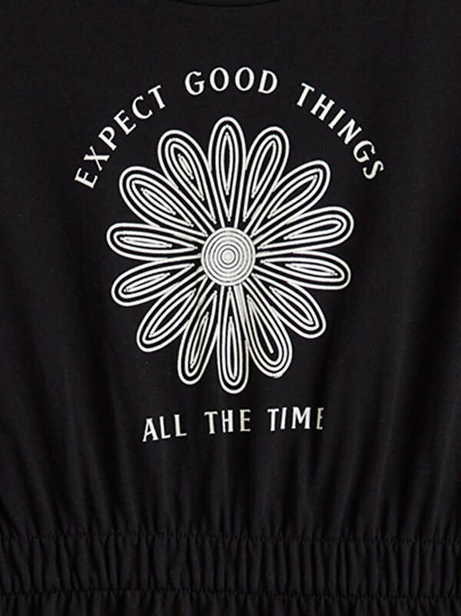 Bisiklet Yaka ?i?ek Bask?l? K?z ?ocuk Elbise