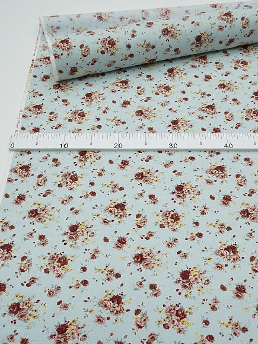 Импорт. хлопок Букеты роз на св.бирюзе, ш.1.48м, хлопок-100%, 105гр/м.кв - Купава фото 5