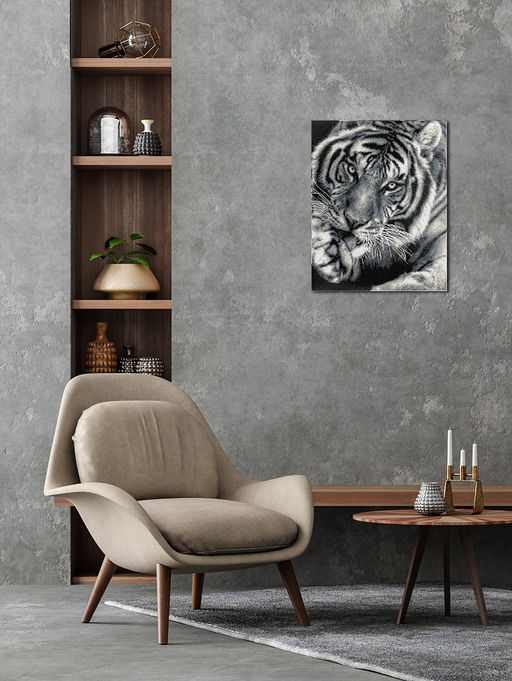 Кристальная (алмазная) мозаика ФРЕЯ ALPD-128 на подрамнике Черно-белый тигр 40 х 50 см