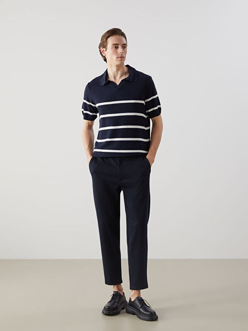 Polo Yaka K?sa Kollu ?izgili Erkek Triko Kazak