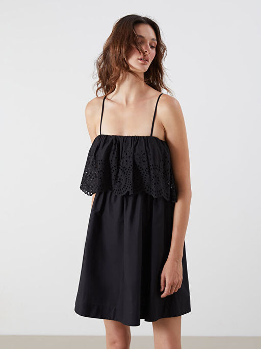 Kare Yaka F?rf?rl? Poplin Mini Elbise